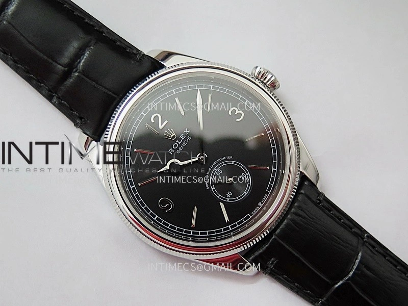 Perpetual 1908 52509 39mm SS 8+F Black Dial On Black Leather Strap A7140