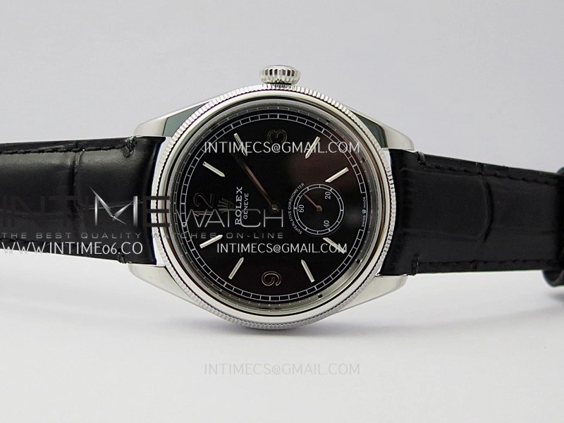 Perpetual 1908 52509 39mm SS 8+F Black Dial On Black Leather Strap A7140