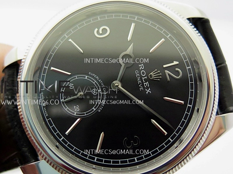 Perpetual 1908 52509 39mm SS 8+F Black Dial On Black Leather Strap A7140