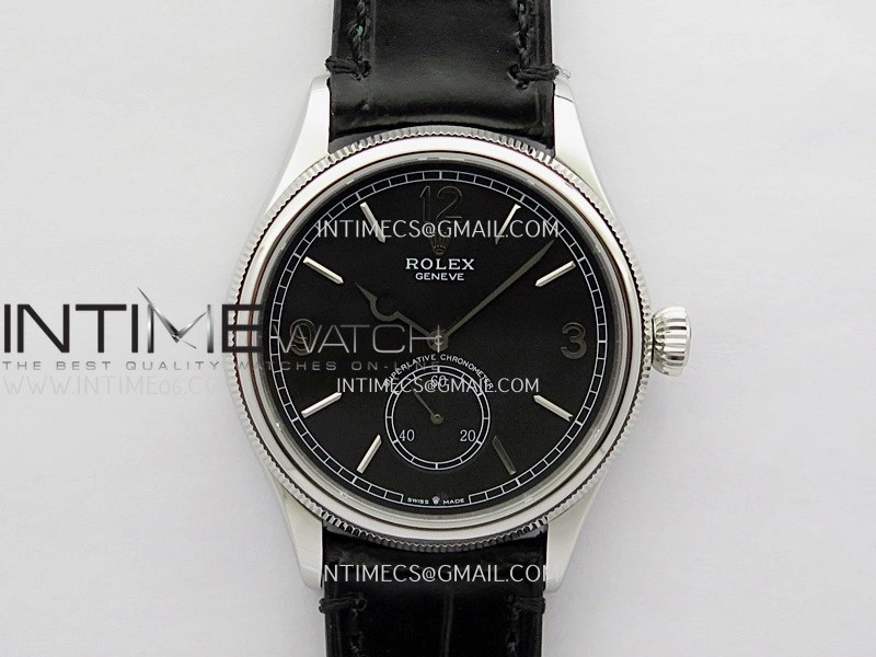 Perpetual 1908 52509 39mm SS ESF Black Dial On Black Leather Strap A7140