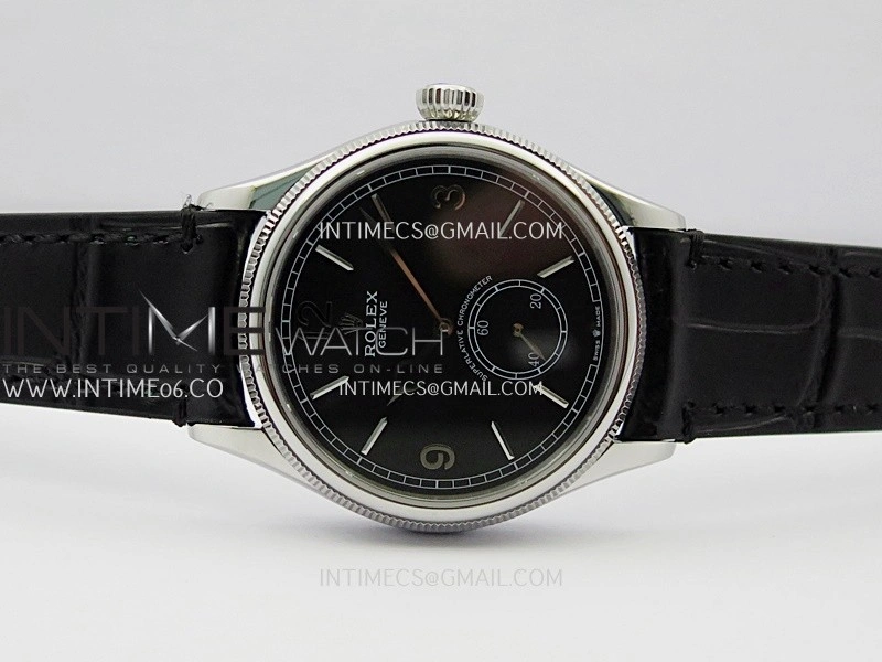 Perpetual 1908 52509 39mm SS ESF Black Dial On Black Leather Strap A7140