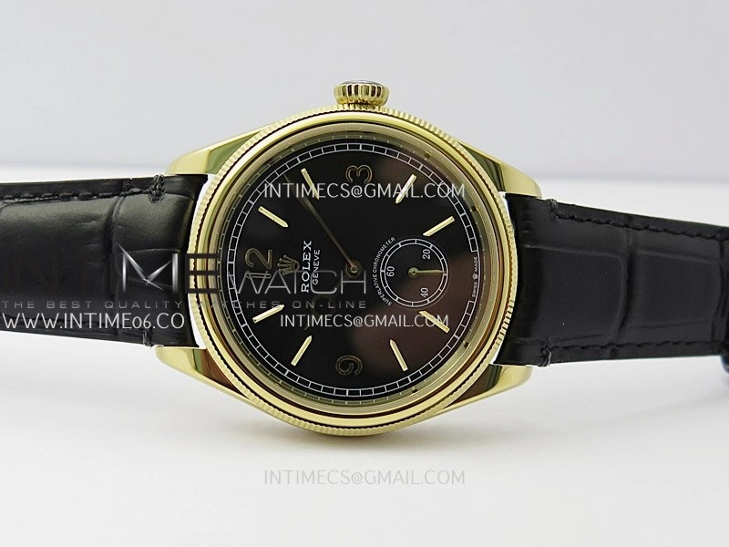 Perpetual 1908 52509 39mm YG 8+F Black Dial On Black Leather Strap A7140