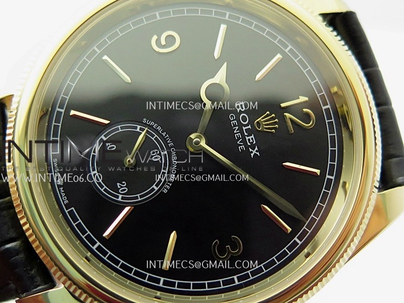 Perpetual 1908 52509 39mm YG 8+F Black Dial On Black Leather Strap A7140