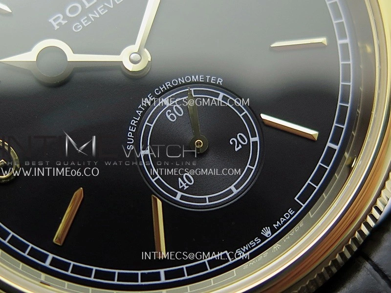 Perpetual 1908 52509 39mm YG 8+F Black Dial On Black Leather Strap A7140