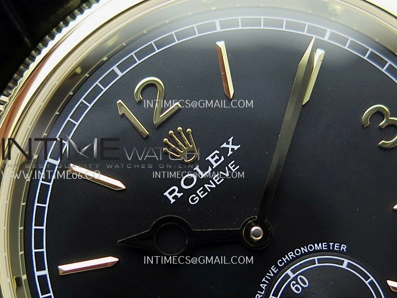 Perpetual 1908 52509 39mm YG 8+F Black Dial On Black Leather Strap A7140