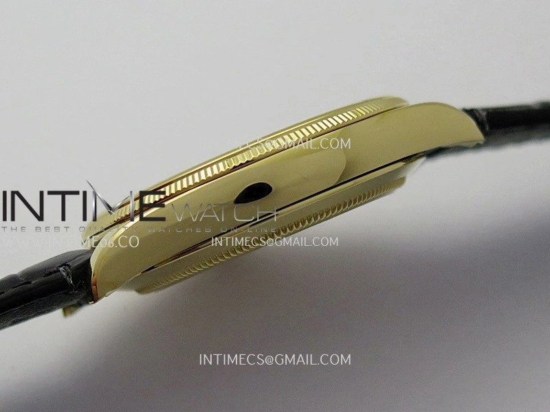 Perpetual 1908 52509 39mm YG 8+F Black Dial On Black Leather Strap A7140