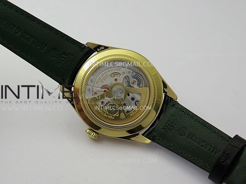 Perpetual 1908 52509 39mm YG 8+F Black Dial On Black Leather Strap A7140