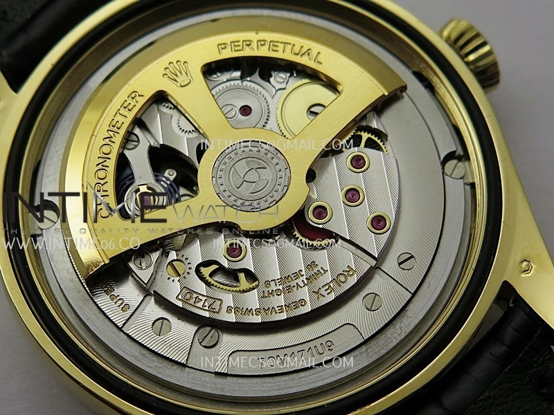 Perpetual 1908 52509 39mm YG 8+F Black Dial On Black Leather Strap A7140