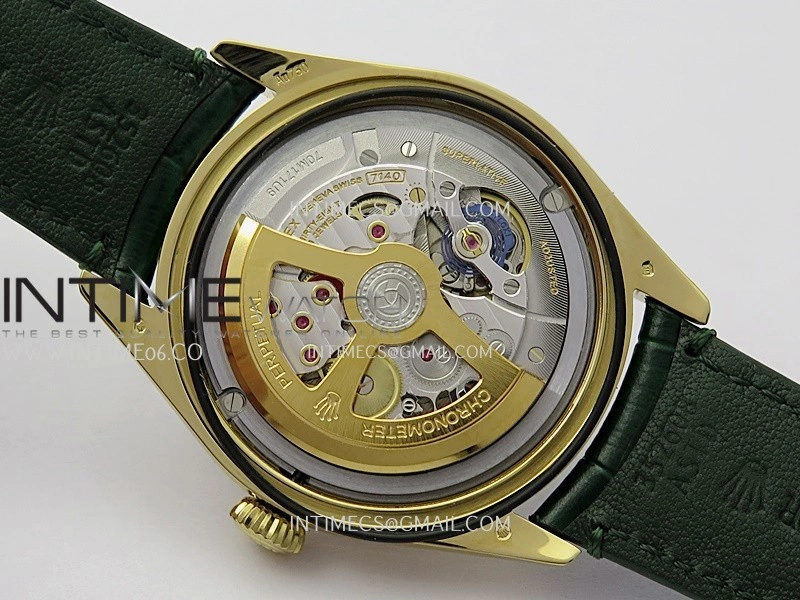 Perpetual 1908 52509 39mm YG 8+F Green Dial On Green Leather Strap A7140