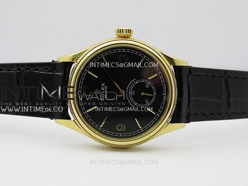 Perpetual 1908 52509 39mm YG ESF Black Dial On Black Leather Strap A7140