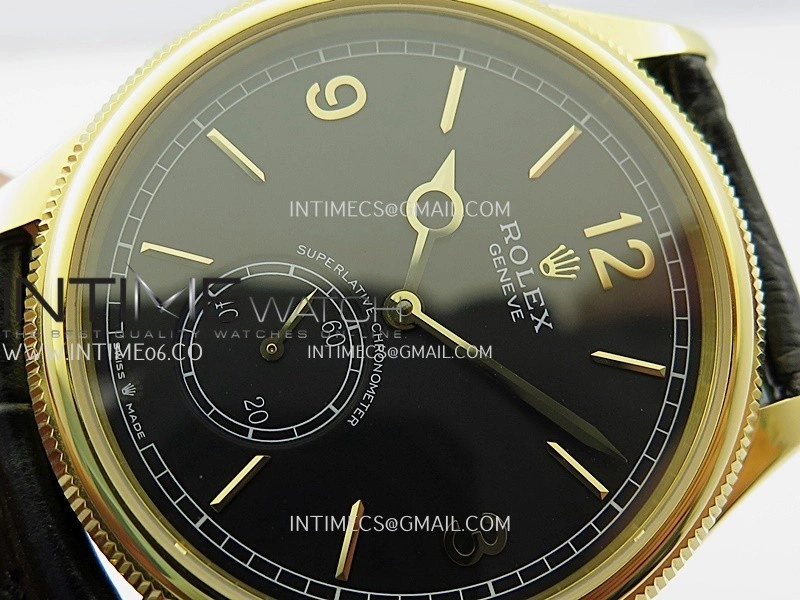 Perpetual 1908 52509 39mm YG ESF Black Dial On Black Leather Strap A7140