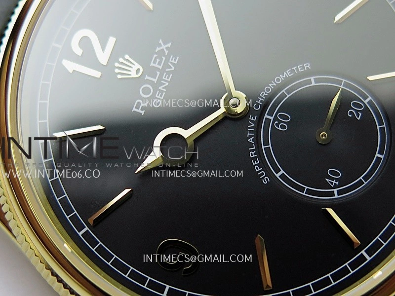 Perpetual 1908 52509 39mm YG ESF Black Dial On Black Leather Strap A7140
