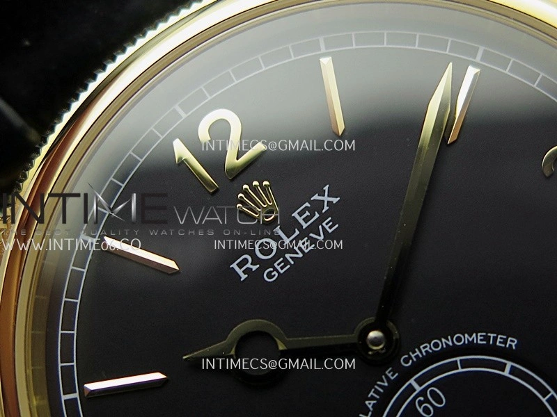 Perpetual 1908 52509 39mm YG ESF Black Dial On Black Leather Strap A7140