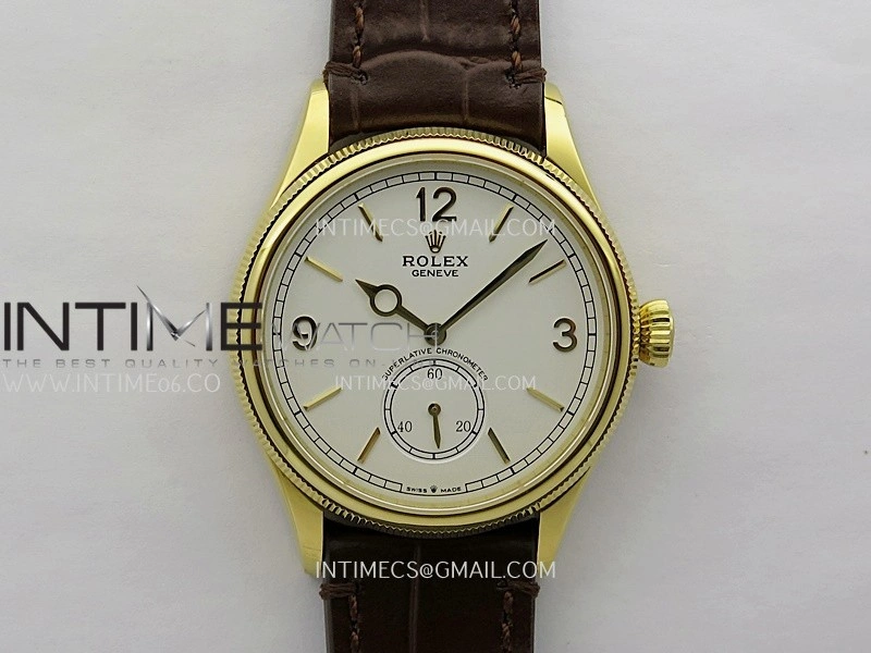 Perpetual 1908 52509 39mm YG ESF White Dial On Brown Leather Strap A7140