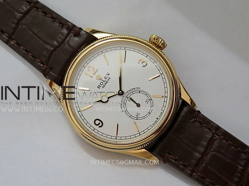 Perpetual 1908 52509 39mm YG ESF White Dial On Brown Leather Strap A7140