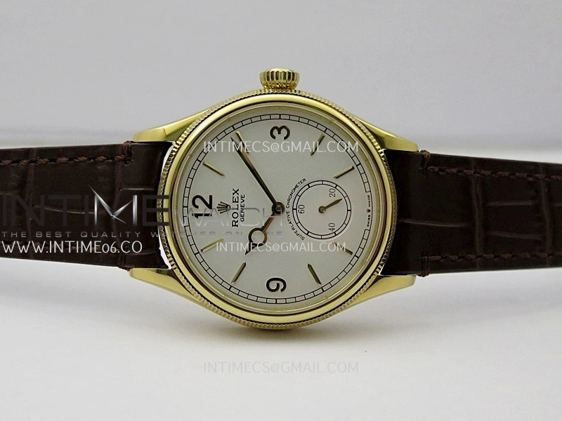 Perpetual 1908 52509 39mm YG ESF White Dial On Brown Leather Strap A7140