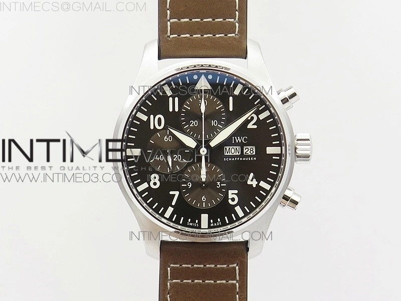 Pilot Chrono IW377713 ZF 1:1 Best Edition Brown Dial on Brown Leather Strap A7750