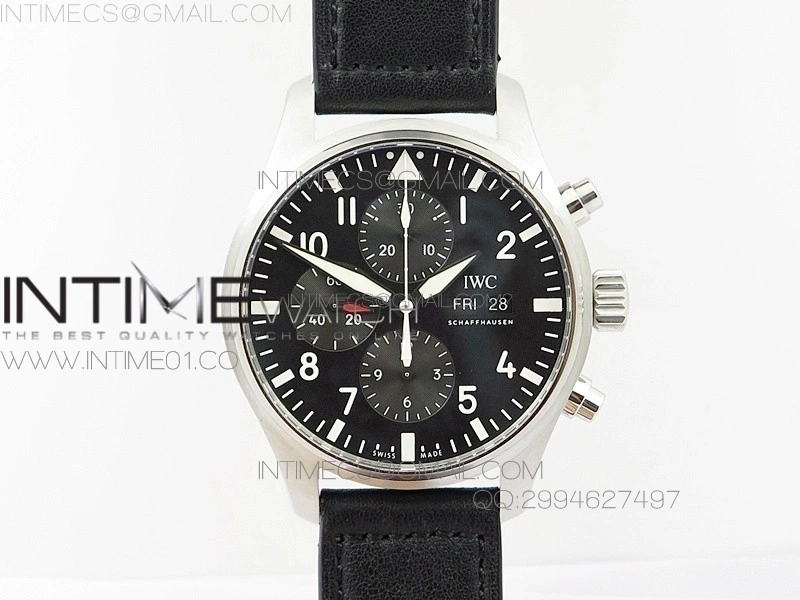 Pilot Chrono SS IW377709 ZF Best Edition Black Dial on Black Leather Strap A7750