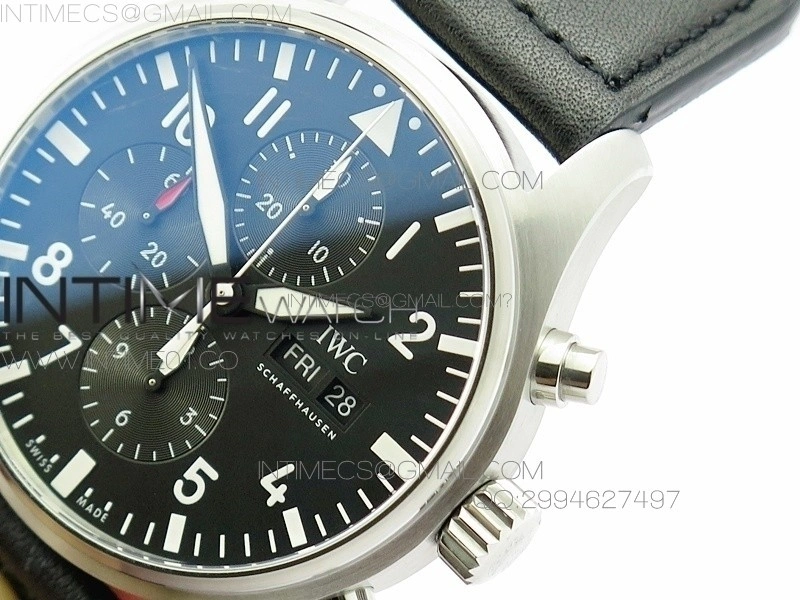 Pilot Chrono SS IW377709 ZF Best Edition Black Dial on Black Leather Strap A7750