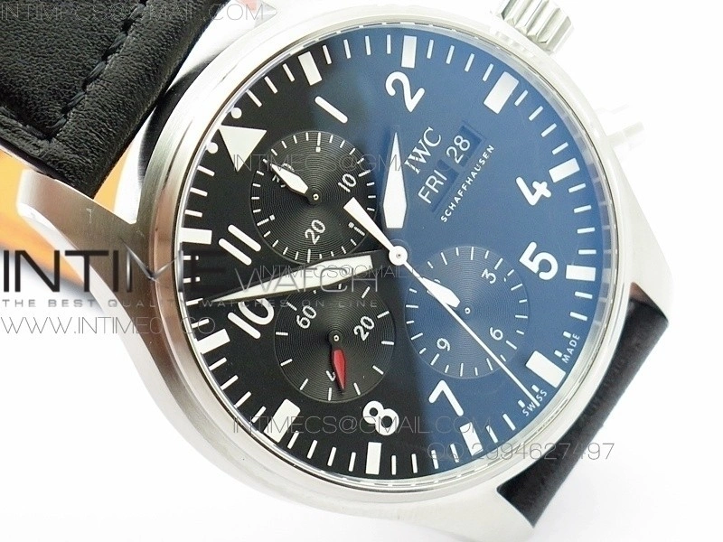 Pilot Chrono SS IW377709 ZF Best Edition Black Dial on Black Leather Strap A7750