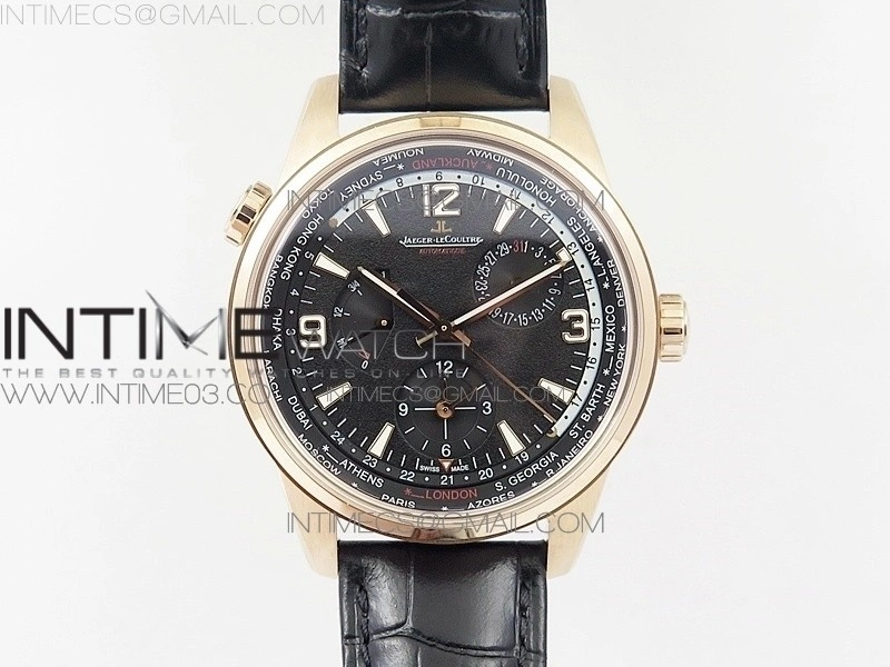 Polaris Geographic TWA RG Black Textured Dial on Black Leather Strap A936