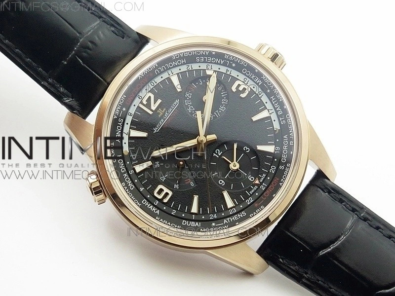 Polaris Geographic TWA RG Black Textured Dial on Black Leather Strap A936
