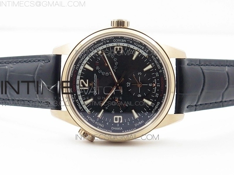 Polaris Geographic TWA RG Black Textured Dial on Black Leather Strap A936