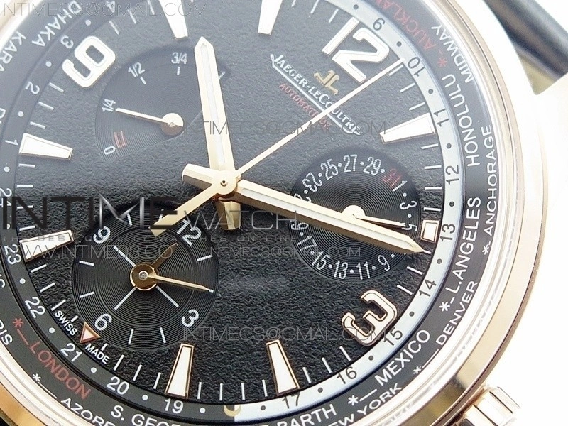 Polaris Geographic TWA RG Black Textured Dial on Black Leather Strap A936