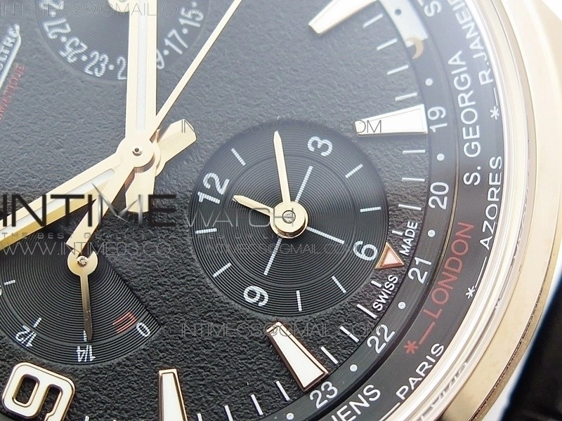 Polaris Geographic TWA RG Black Textured Dial on Black Leather Strap A936