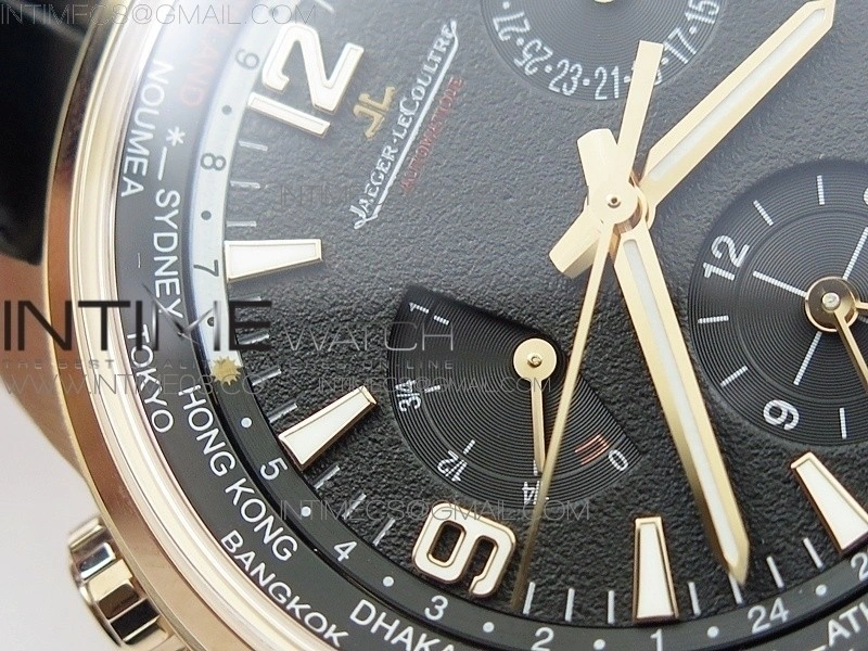Polaris Geographic TWA RG Black Textured Dial on Black Leather Strap A936