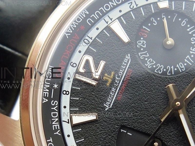 Polaris Geographic TWA RG Black Textured Dial on Black Leather Strap A936