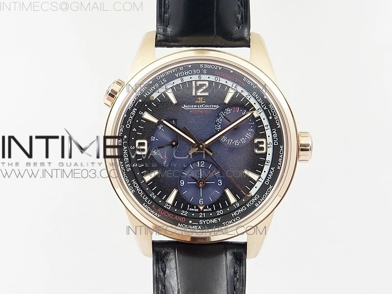 Polaris Geographic TWA RG Blue Textured Dial on Black Leather Strap A936