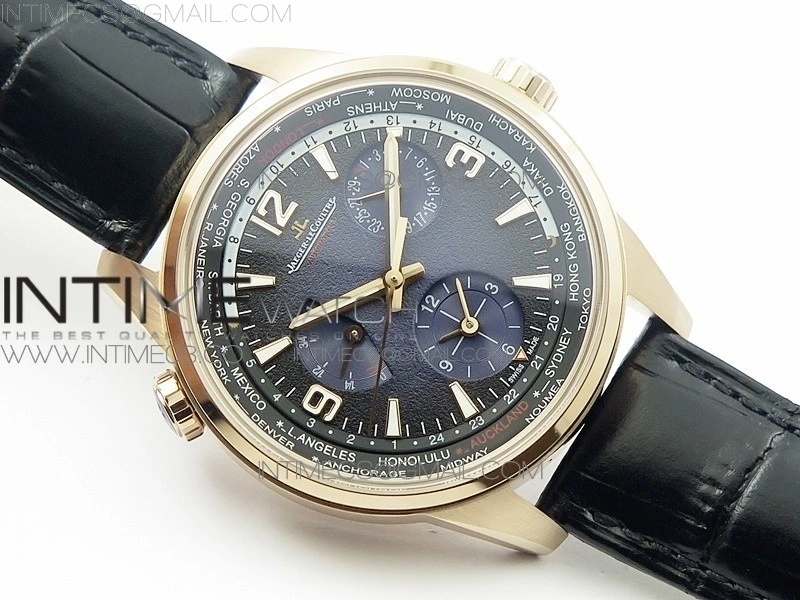 Polaris Geographic TWA RG Blue Textured Dial on Black Leather Strap A936