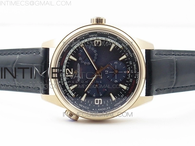 Polaris Geographic TWA RG Blue Textured Dial on Black Leather Strap A936