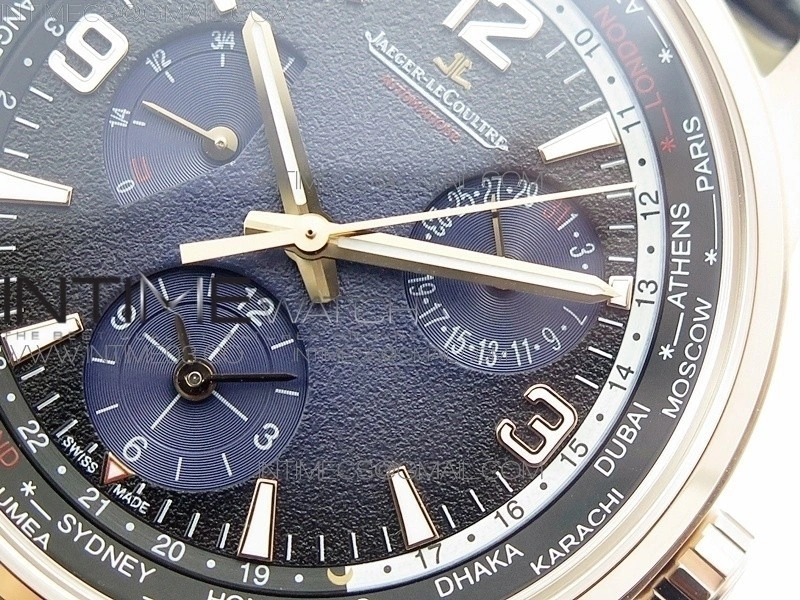 Polaris Geographic TWA RG Blue Textured Dial on Black Leather Strap A936