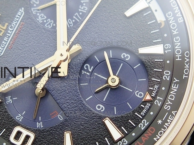 Polaris Geographic TWA RG Blue Textured Dial on Black Leather Strap A936