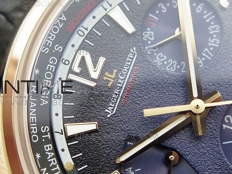 Polaris Geographic TWA RG Blue Textured Dial on Black Leather Strap A936