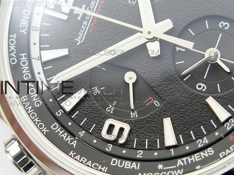 Polaris Geographic TWA SS Black Textured Dial on Black Leather Strap A936