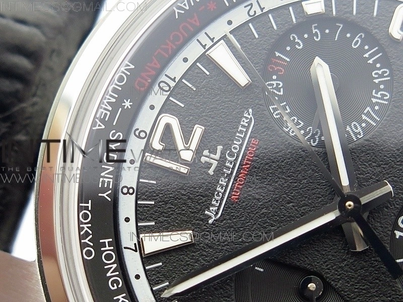 Polaris Geographic TWA SS Black Textured Dial on Black Leather Strap A936