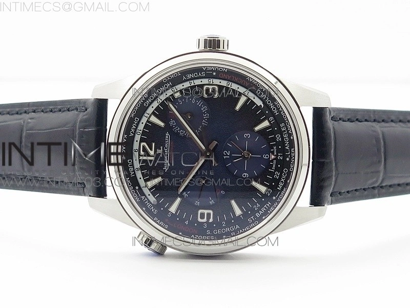 Polaris Geographic TWA SS Blue Textured Dial on Black Leather Strap A936