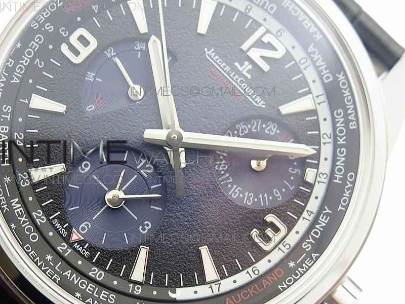 Polaris Geographic TWA SS Blue Textured Dial on Black Leather Strap A936