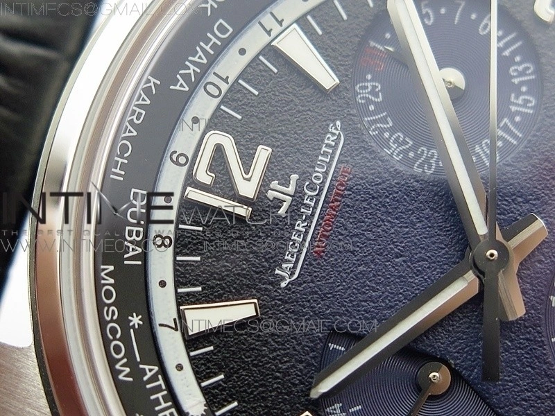 Polaris Geographic TWA SS Blue Textured Dial on Black Leather Strap A936