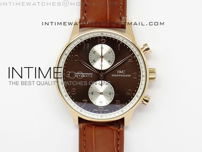 Portuguese 40mm Chrono RG Brown Dial Sliver Subdial on Leather Strap A7750