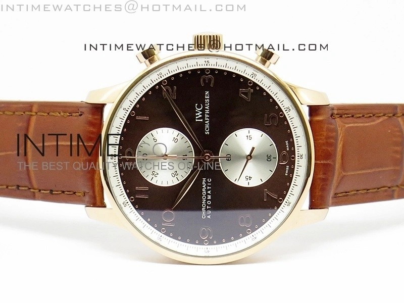Portuguese 40mm Chrono RG Brown Dial Sliver Subdial on Leather Strap A7750