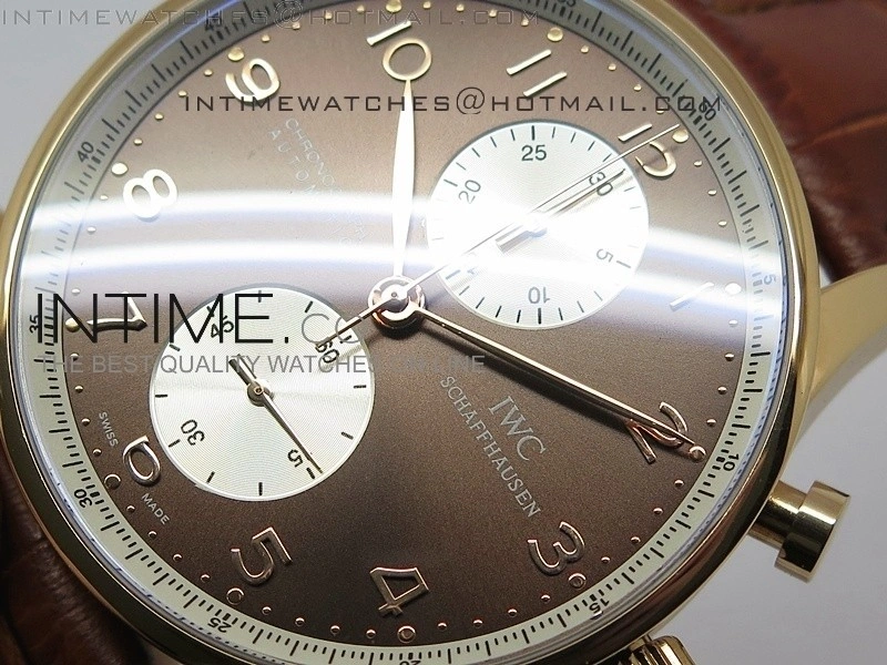Portuguese 40mm Chrono RG Brown Dial Sliver Subdial on Leather Strap A7750