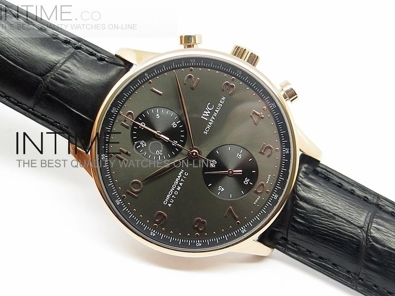 Portuguese 40mm Chrono RG Gray Dial Black Subdial on Leather Strap A7750