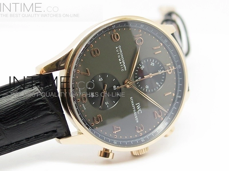 Portuguese 40mm Chrono RG Gray Dial Black Subdial on Leather Strap A7750