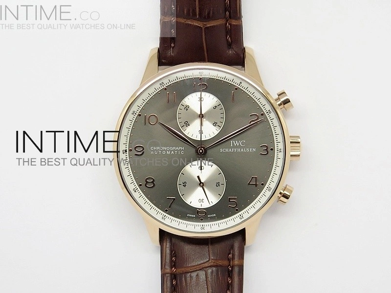Portuguese 40mm Chrono RG Gray Dial Sliver Subdial on Leather Strap A7750