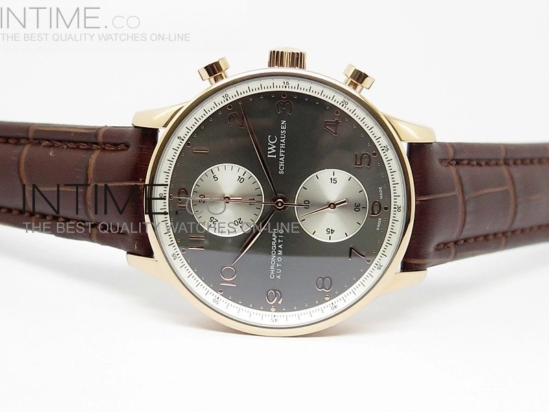 Portuguese 40mm Chrono RG Gray Dial Sliver Subdial on Leather Strap A7750