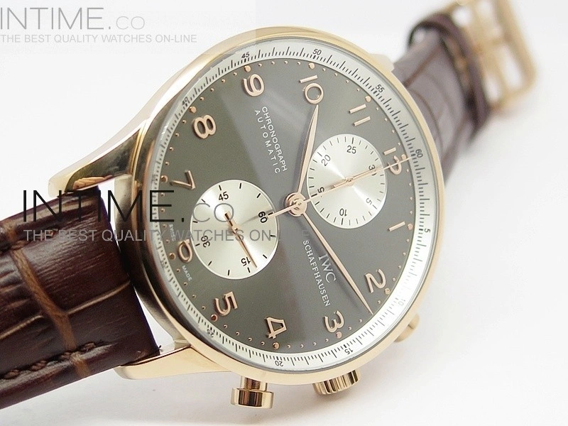 Portuguese 40mm Chrono RG Gray Dial Sliver Subdial on Leather Strap A7750